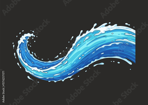 Stylized wave illustration with vibrant blue tones and dynamic water motion