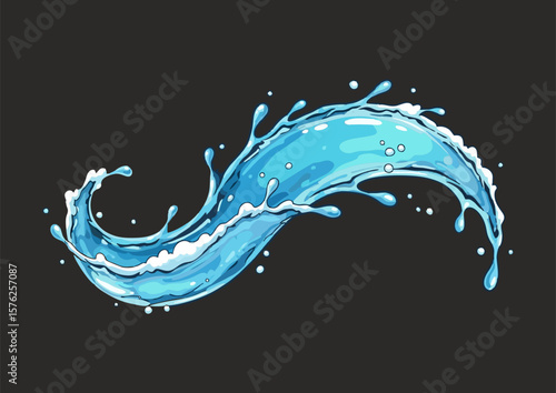 Stylized wave illustration with vibrant blue tones and dynamic water motion