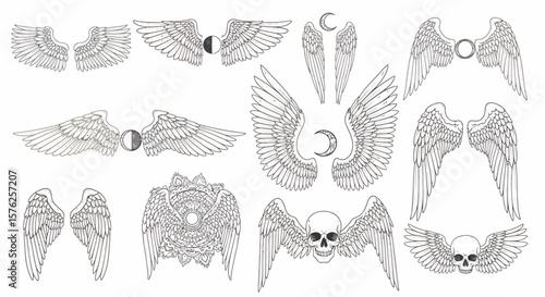 Collection of Detailed Angel Wings with Decorative Elements