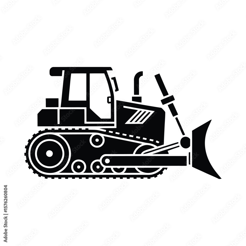 Naklejka premium Black bulldozer silhouette with a large blade isolated on white background
