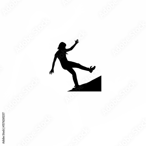 Silhouette of woman off-balance while turning quickly on white background