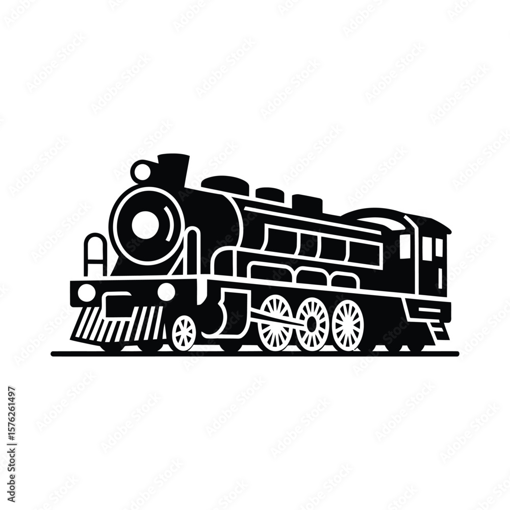 Obraz premium Classic steam locomotive silhouette isolated on white background