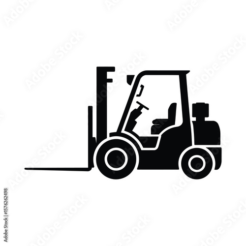 Black silhouette of a forklift truck isolated on white background