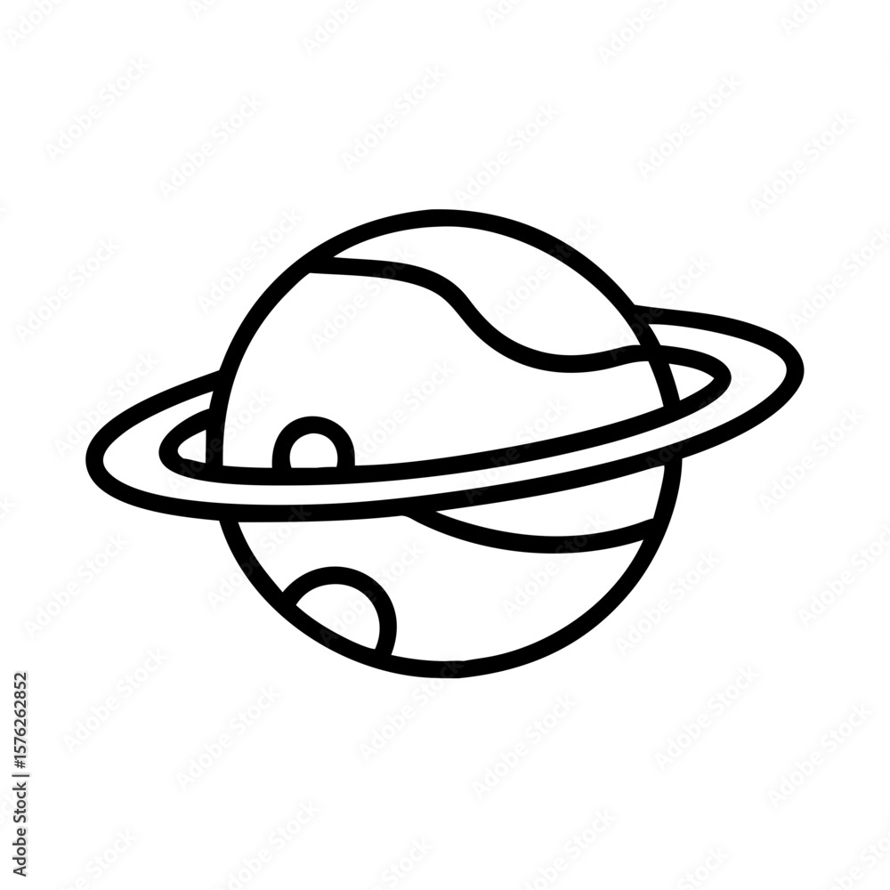Fototapeta premium Simple outline illustration of a planet with rings and surface details 
