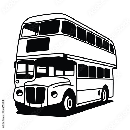 Classic double decker bus silhouette isolated on white background