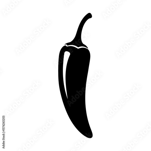 Isolated black silhouette of a single chili pepper on a white background