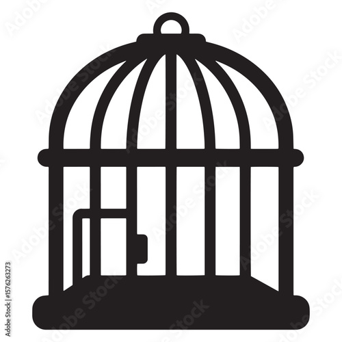 Simple black and white illustration of a birdcage icon suitable for design and concept usage