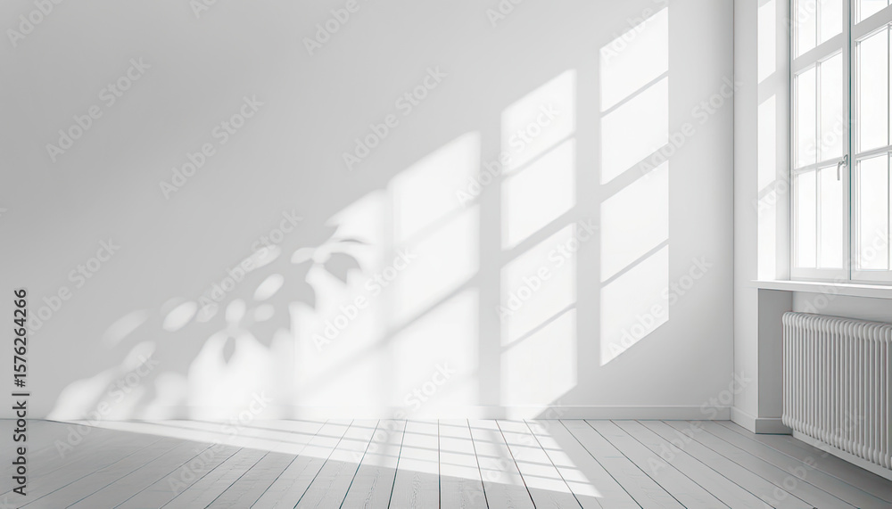 Obraz premium Tropical leaves natural shadow overlay on white texture background, backdrop and mockup, summer seasonal concept