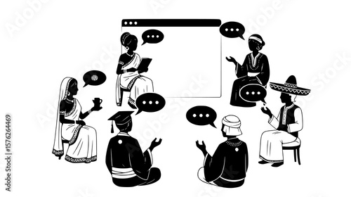 Diverse people discussing on social media