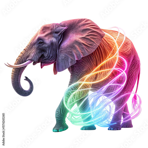A 3D digital element an elephant with colorful lights