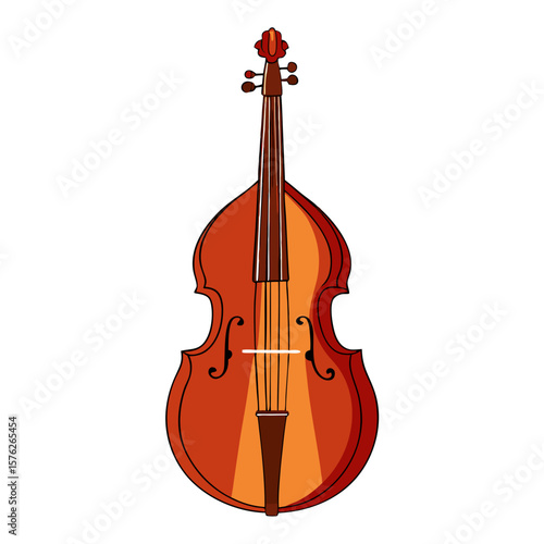 A large, brown, wooden, double bass