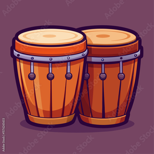 Two wooden drums with metal rings on the top. The drums are brown and have a rustic look