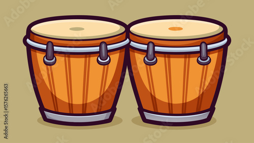 Two wooden drums with metal rings on the top. The drums are brown and have a rustic look