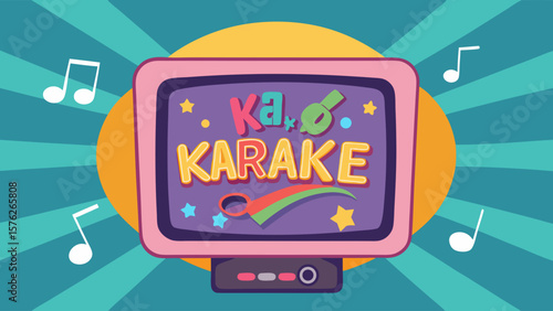 A colorful cartoon image of a television with the words "ka karake" written on it. The image has a fun and playful vibe, with a mix of bright colors and musical notes scattered around the screen