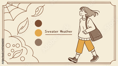 Young woman enjoying sweater weather with autumnal elements isolated on white background