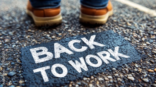 Return to Work: Person's Shoes on Asphalt with 