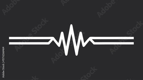 A black and white graphic of a wave with a heart in the middle. The graphic is meant to represent the heartbeat of a person