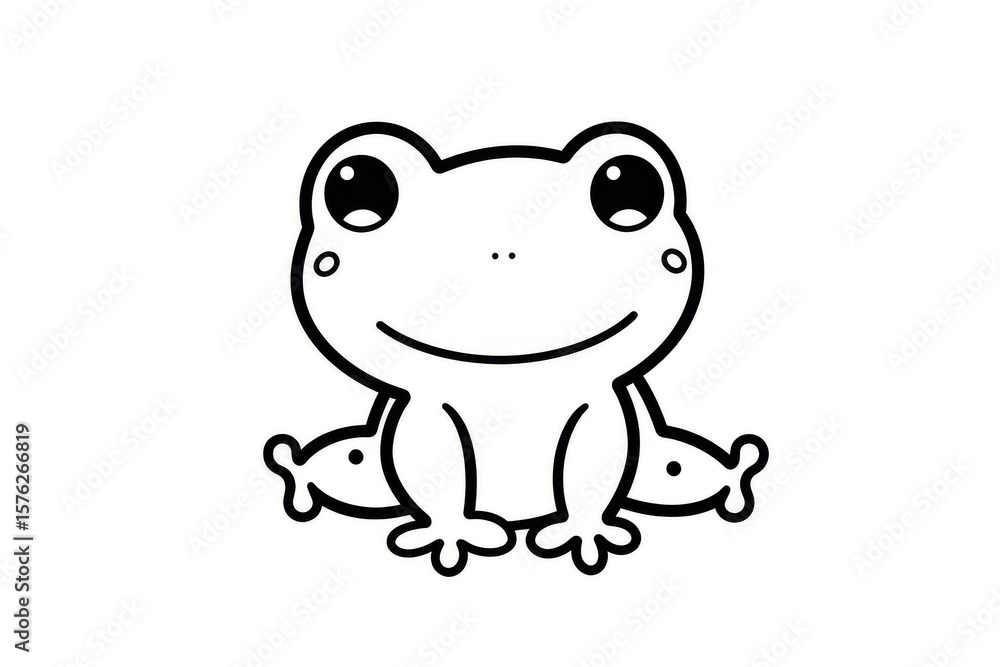 Fototapeta premium Cute frog icon in simple black and white line art, minimalistic vector logo with clean outline on white background
