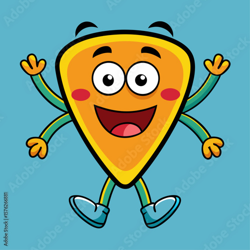 A smiling cartoon character with a guitar on its head. The character is giving a thumbs up and is wearing a blue and orange outfit