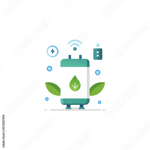 iot water heater with energy leaf symbol