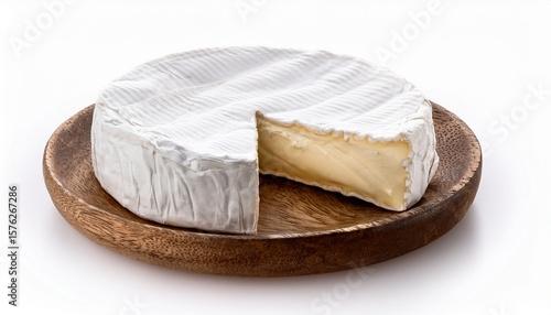 a creamy brie cheese round isolated on white background