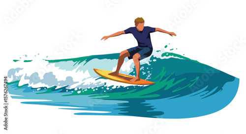 Young man Skimboarding on ocean wave in dynamic action pose  