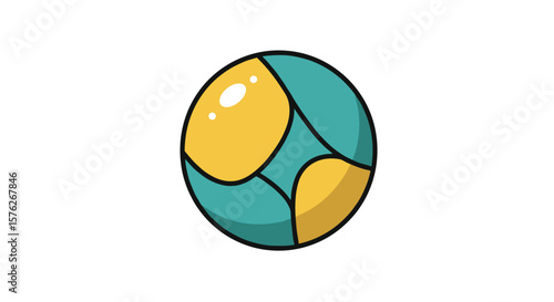 Colorful round Bocce ball in teal and yellow design  