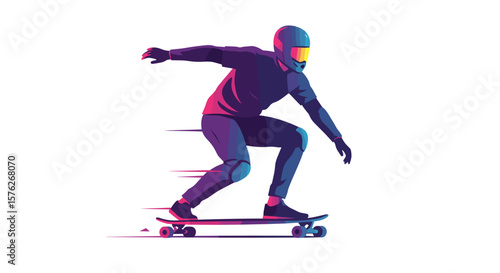 Longboarding. Skateboarder performing tricks in dynamic motion with colorful design  