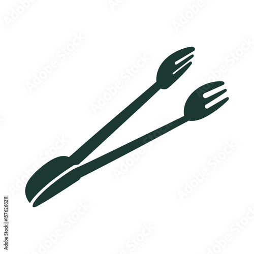 Dark green silhouette of kitchen tongs isolated on white background