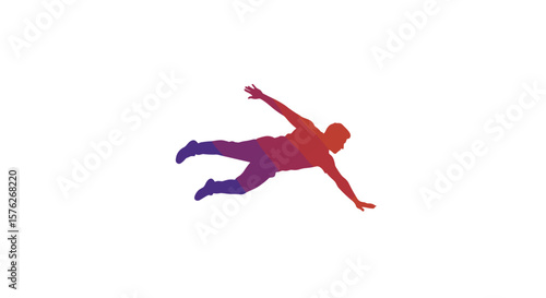 Silhouette of a person falling with arms outstretched in gradient colors. Parkour jump 