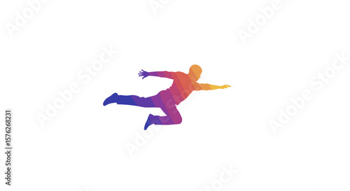 Gradient silhouette of a man jumping in dynamic pose. Parkour jump 