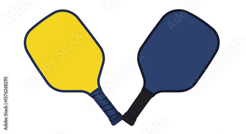 Two colorful pickleball paddles crossing each other  