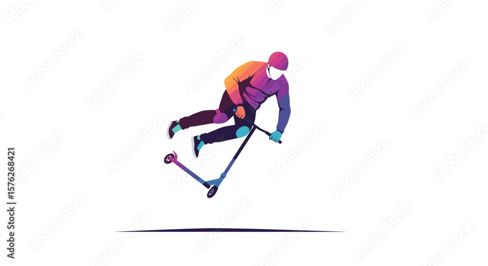 Fototapeta premium Scooter freestyle. Young person performing a trick on a scooter in vibrant colors 