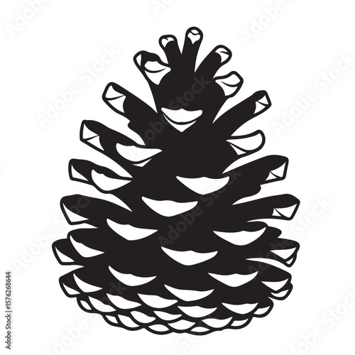 Black and white illustration of a pine cone on white background