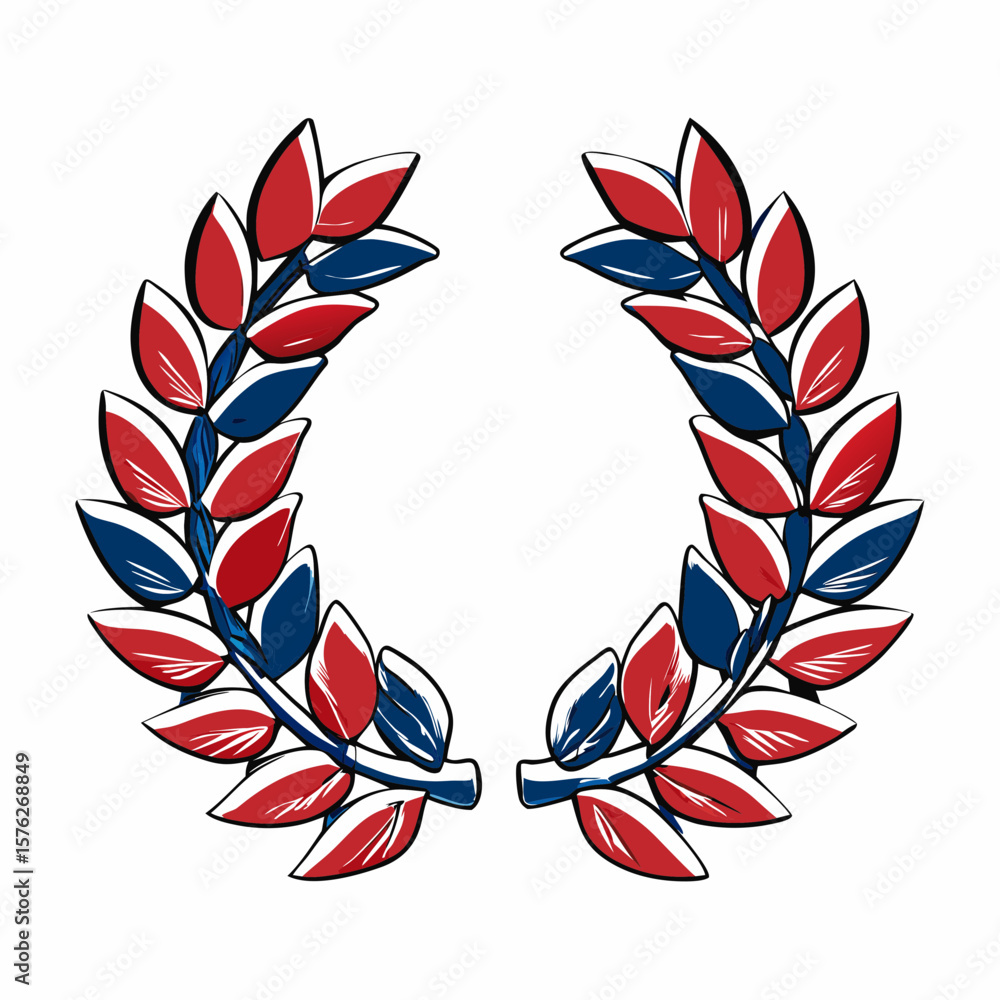 Obraz premium Laurel Wreath Design in Red and Blue Symbolizing Unity and Celebration for Constitution Day, Suitable for Blogs, Education, and Awareness Campaigns 