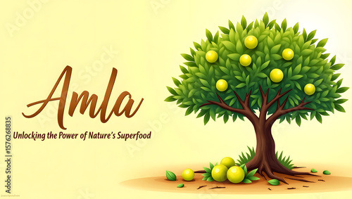 A serene and vibrant illustration of a lush amla tree