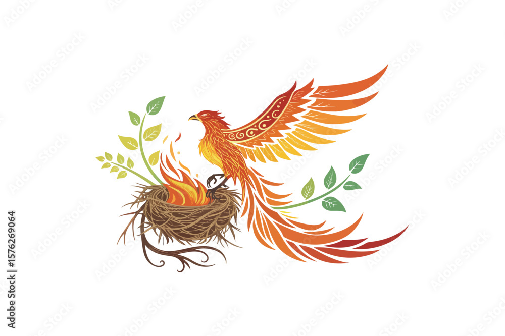 Obraz premium Bird Gradient Fire Phoenix Bird Logo Weaver Vector On White Background.01