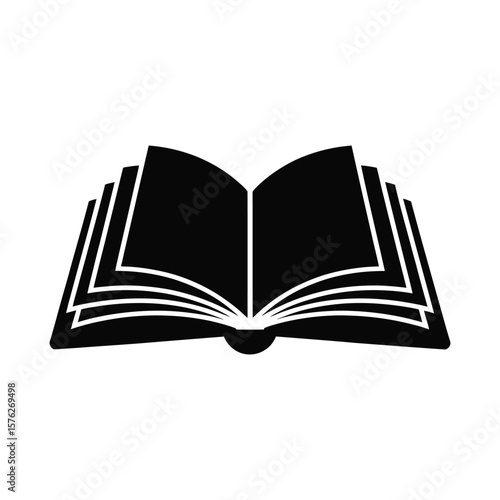 Open book silhouette with pages fanned out isolated on white background