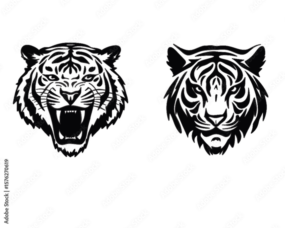 Fototapeta premium Tiger head vector Black and White
