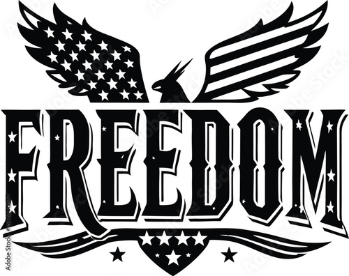 Freedom Typography with USA Flag and Eagle, Bold Patriotic Vector