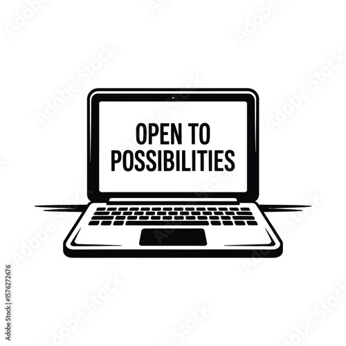 Open to possibilities laptop silhouette isolated on white background