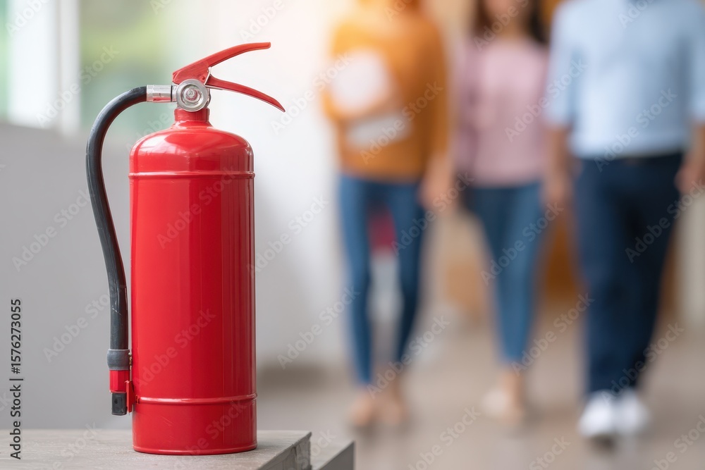 Obraz premium Red fire extinguisher on wall – safety equipment for emergency response, fire protection and workplace compliance 