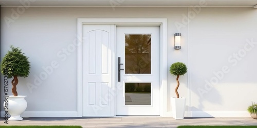 Modern white PVC front door, sleek design, energy efficient,   residential door,  front entrance