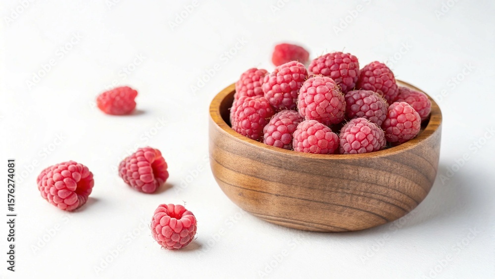 Fresh Raspberries in a Wooden Bowl Close up fresh Fresh Raspberries in a Wooden Bowl Close up fresh