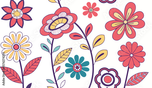Mod flowers vector graphics. mod flower border patterns. vector flowers. A seamless vector pattern of colorful, abstract mod-style flowers.