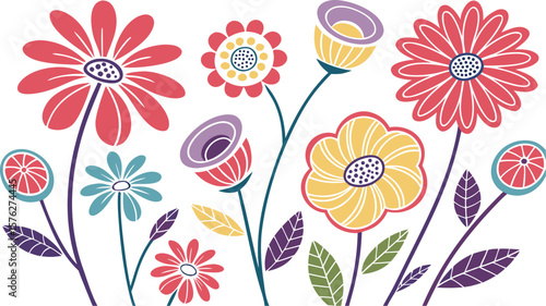 Mod flowers vector graphics. mod flower border patterns. vector flowers. A seamless vector pattern of colorful, abstract mod-style flowers.