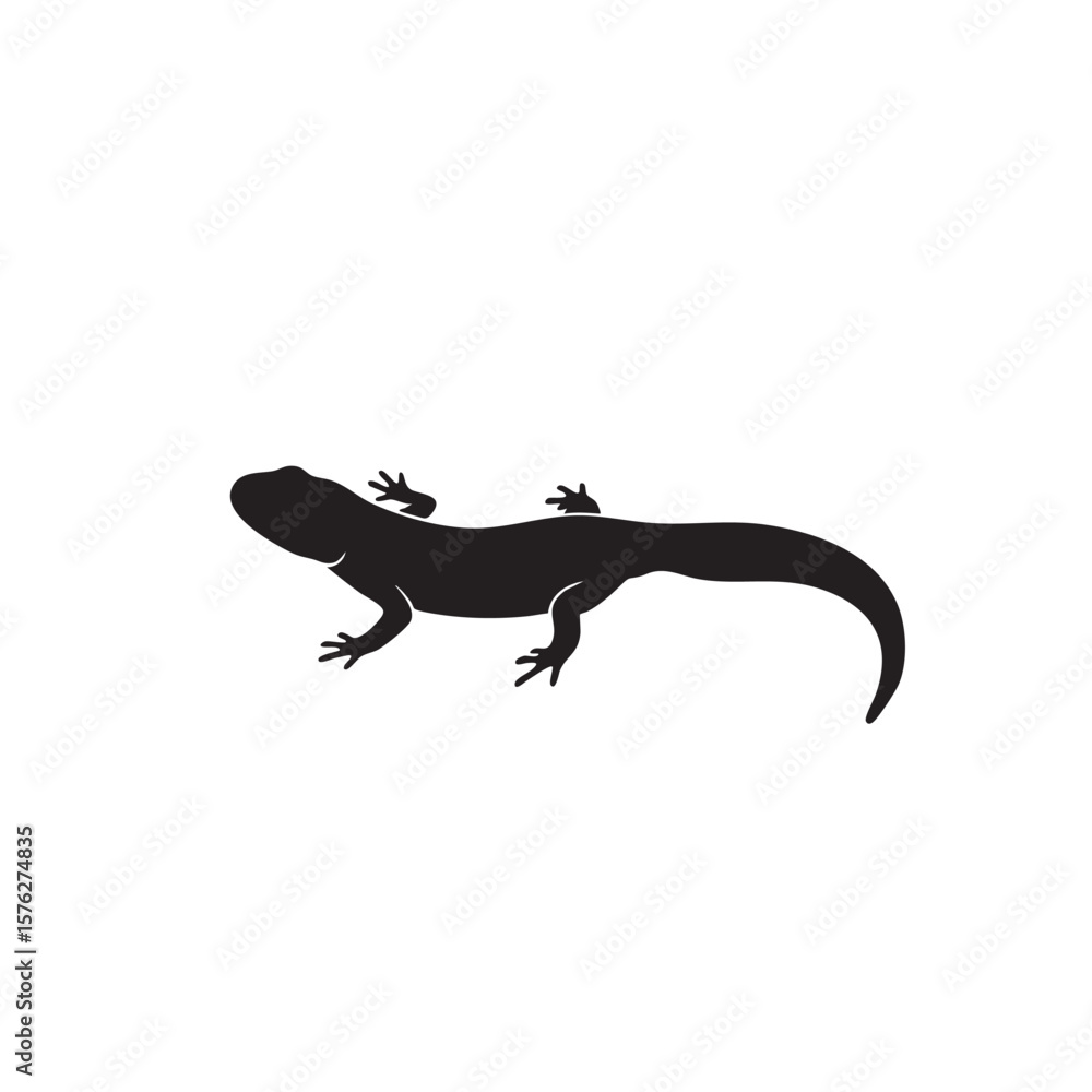 Naklejka premium Black silhouette of a salamander crawling on a white background silhouette isolated on white background