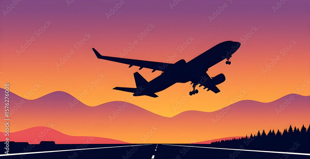 a plane taking off the runway with a beautiful sunrise a plane taking off the runway with a beautiful sunrise