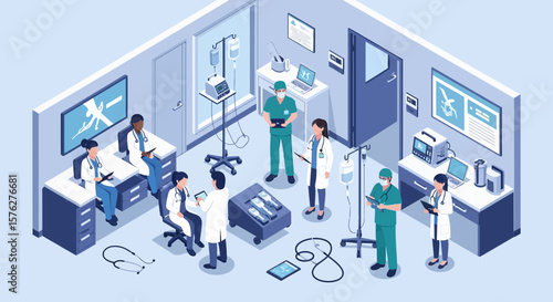 Wallpaper Mural A stylized medical team graphic presents doctors and nurses in a hospital room setting, suitable for healthcare publications or clinic websites. Torontodigital.ca