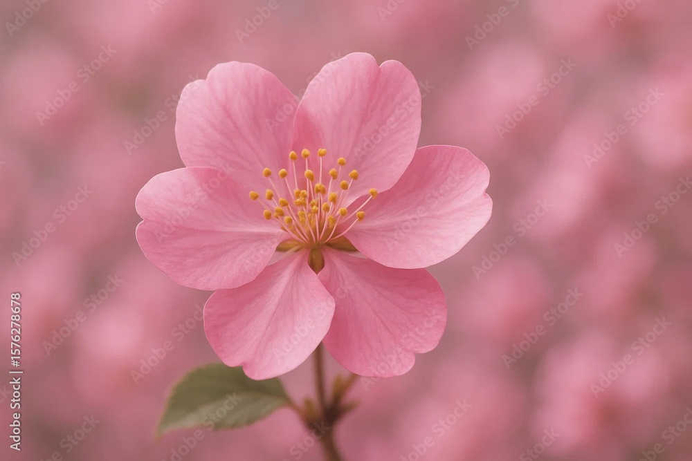 Obraz premium A solitary pink flower stands out against a blurred backdrop of soft pink hues, symbolizing beauty in simplicity